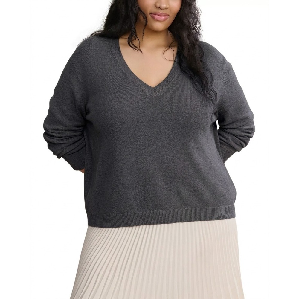 Jenni Kayne Women's Sweater Flynn 100 Cashmere V-Neck 3X Charcoal